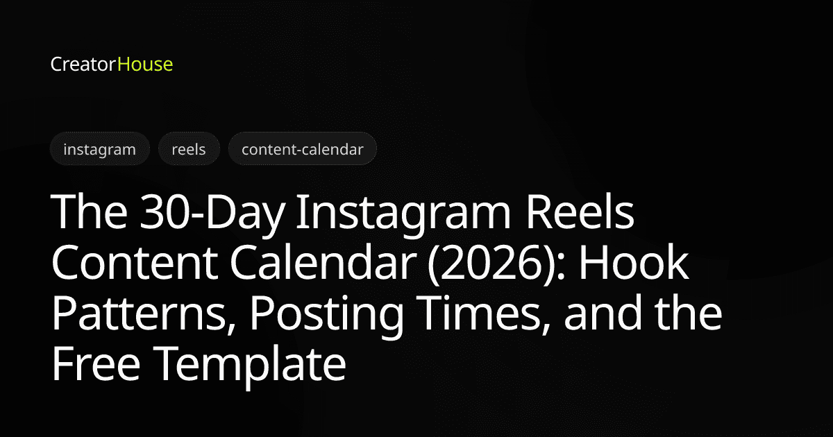 The 30-Day Instagram Reels Content Calendar (2026): Hook Patterns, Posting Times, and the Free Template