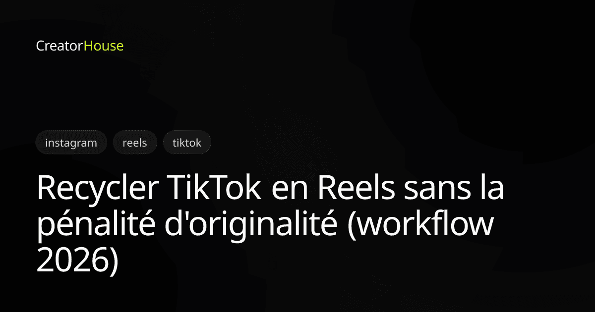 Recycler TikTok en Reels sans la pénalité d'originalité (workflow 2026)